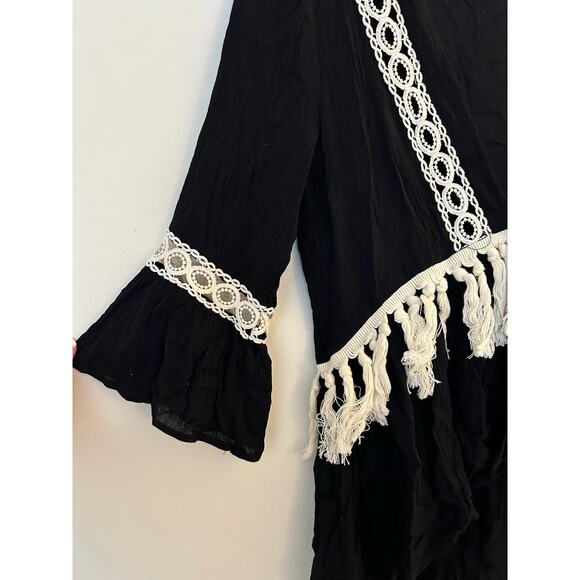 Entro Oversized Boho Fringe Crochet Gauze Cardigan Size Small - Picture 4 of 7